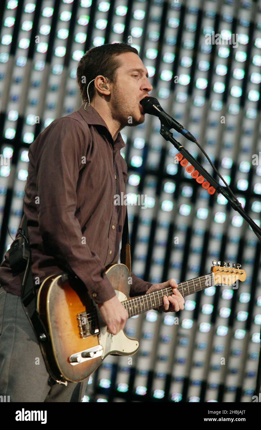 The Red Hot Chili Peppers Concert performing live on stage at Hyde Park in London. John Frusciante guitarist. Stock Photo