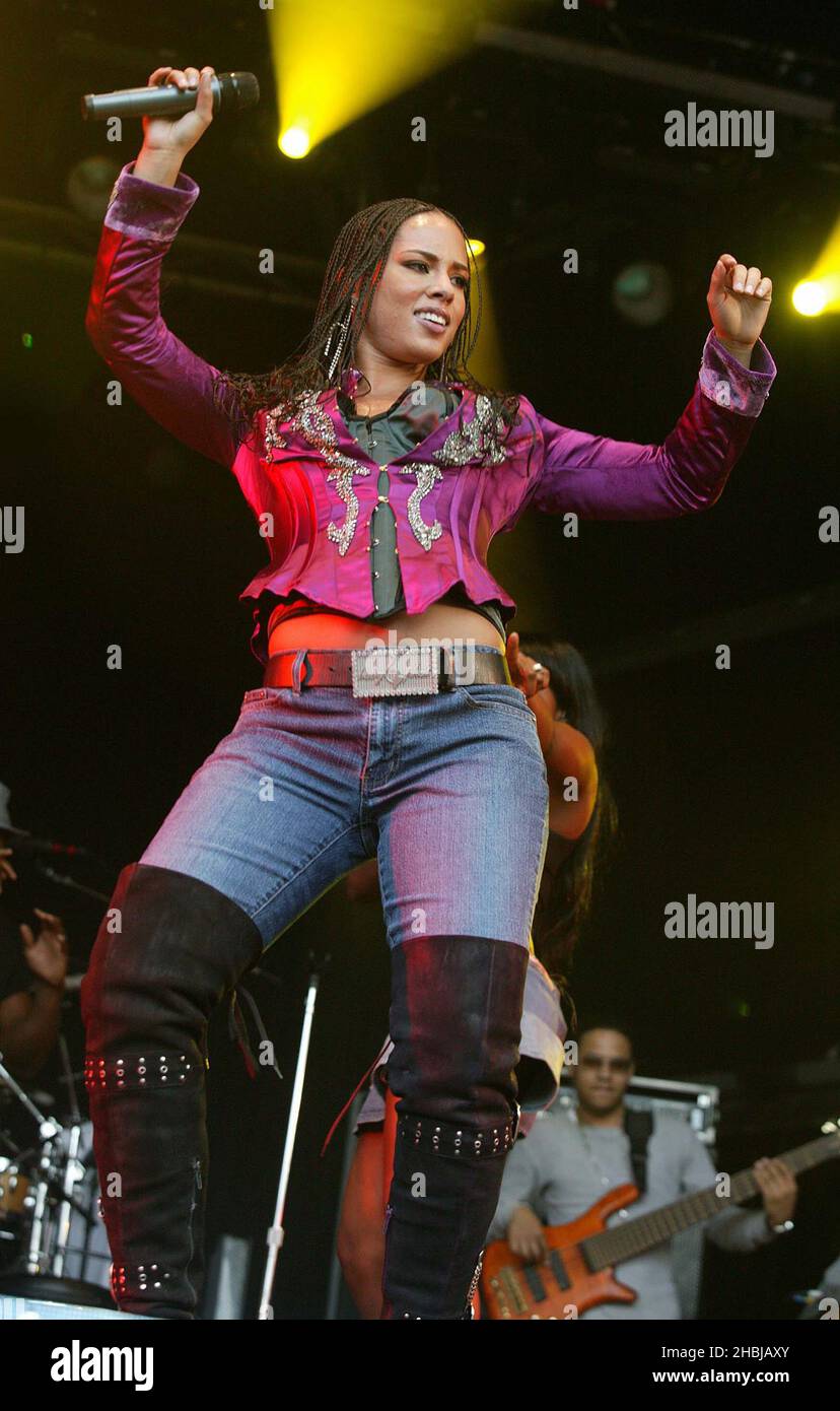 US R&B singer Alicia Keys performs at a free concert in London in the ...