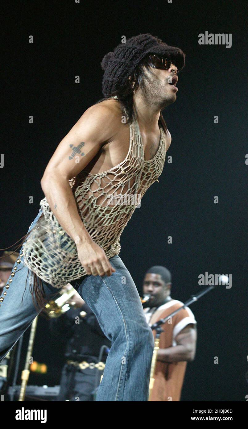 Singer Lenny Kravitz performs on stage at the only UK date on his