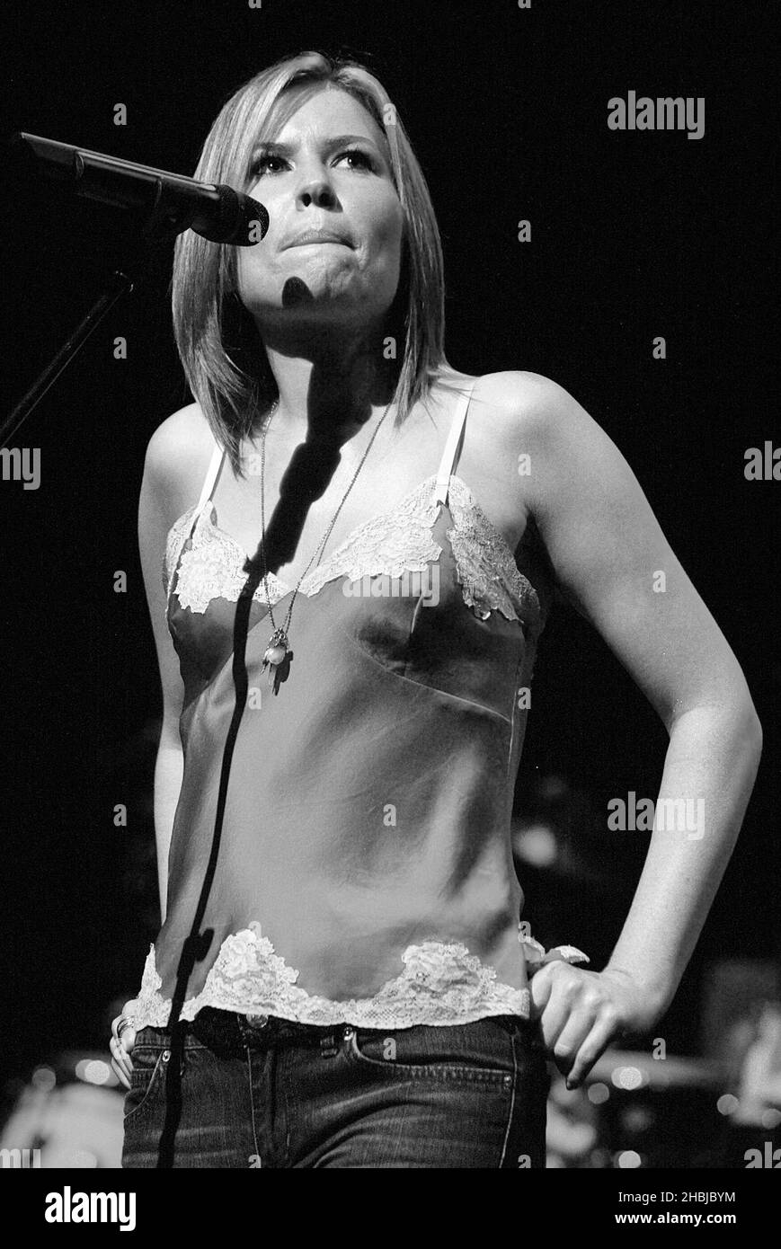 Dido performs live on stage at the Brixton Academy first night of her