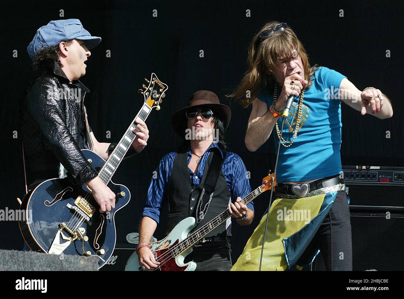 David Johannsen, Sammy of Hanoi Rocks and Sylvain Sylvain of the New York Dolls perform live on stage on the second day of 'The Carling Weekend: Reading Festival' in Reading, England. Stock Photo