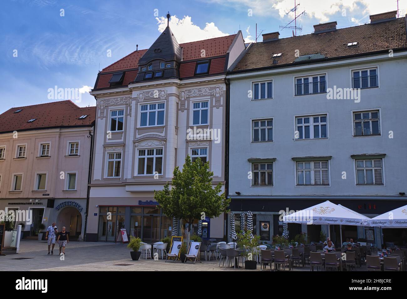 WIENER NEUSTADT, AUSTRIA Jul 27, 2020 Historic townhouses, shops