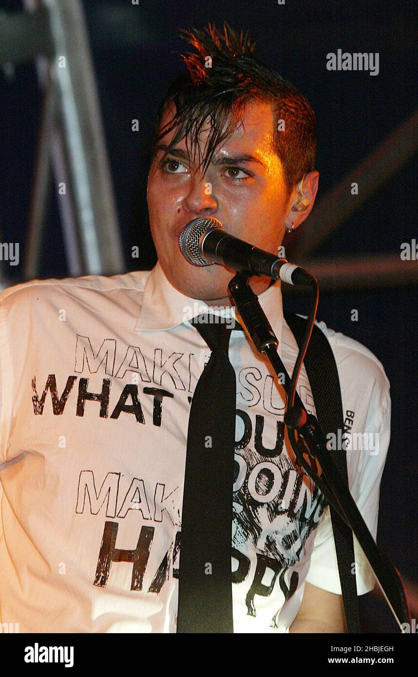 Busted; Matt Willis attends and perform on stage at the annual Regent Street Christmas Lights switching-on ceremony, having performed live, in Regent Street on November 7, 2004 in London. Stock Photo