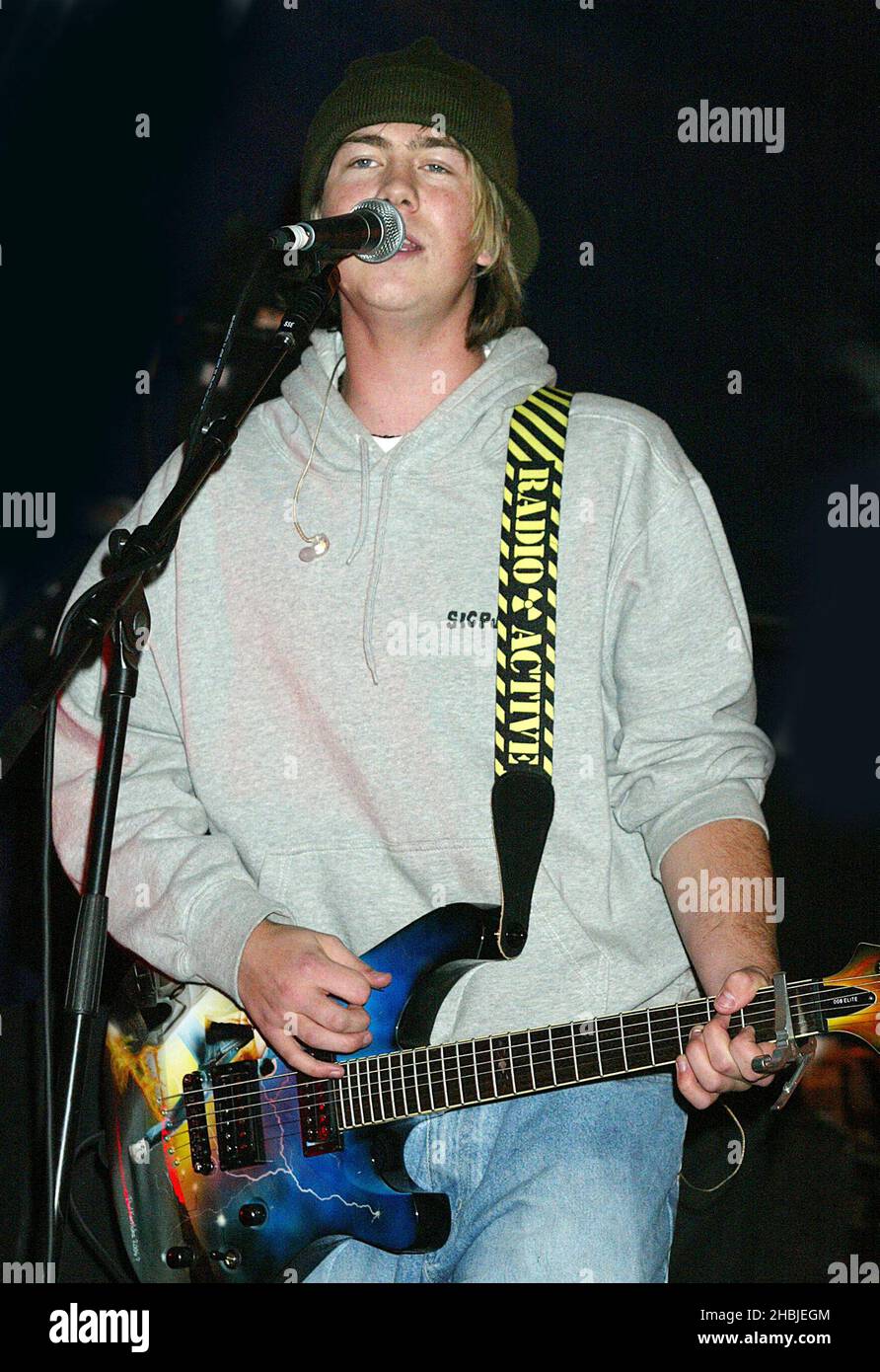 Busted; James Bourne attends and perform on stage at the annual Regent Street Christmas Lights switching-on ceremony, having performed live, in Regent Street on November 7, 2004 in London. Stock Photo