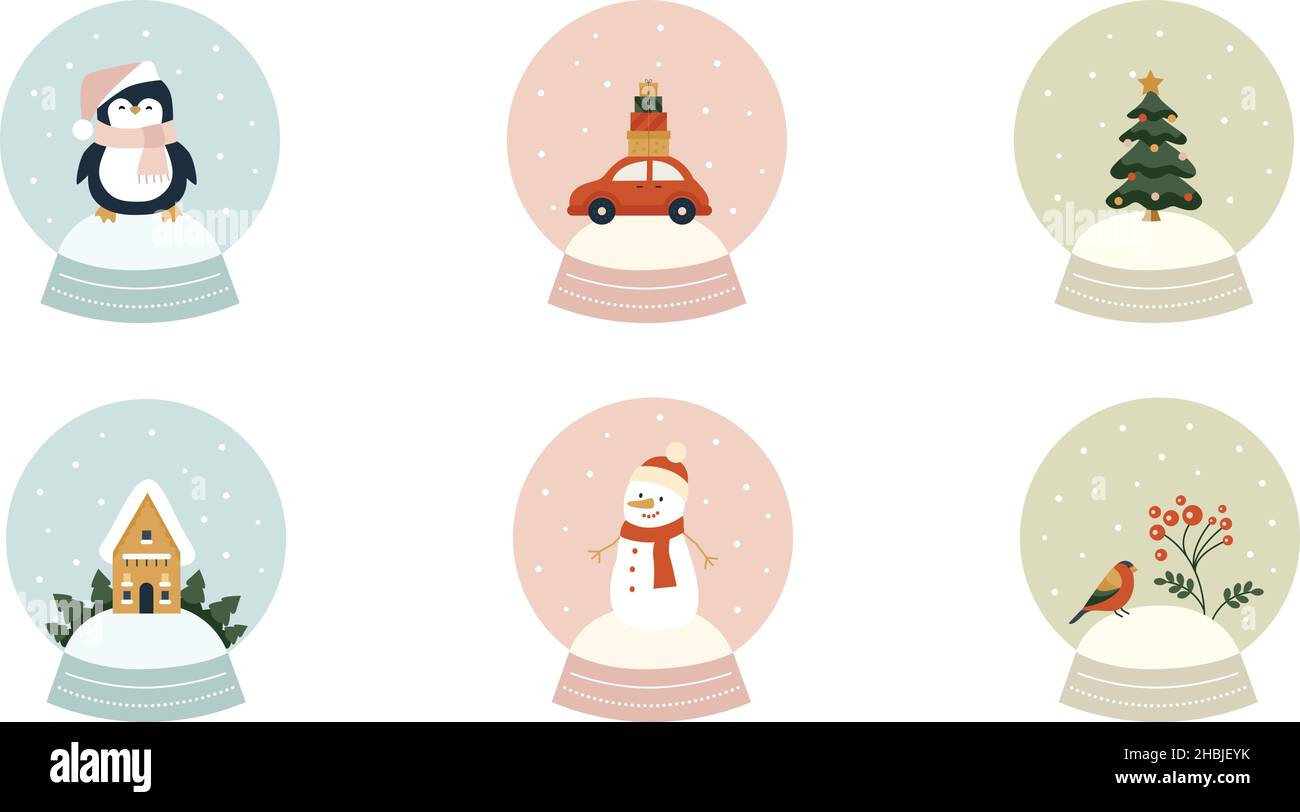 Vector illustration of cartoon winter season icons on white background ...