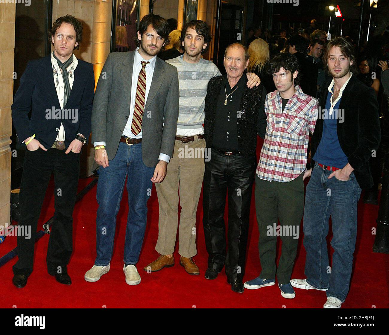 The Thrills and James Burton Elvis's guitarist arrive at the final of 'UK Music Hall Of Fame', the Channel 4 series looking at popular music from the 1950's to the 1990's, at the Hackney Empire on November 11, 2004 in London. Stock Photo