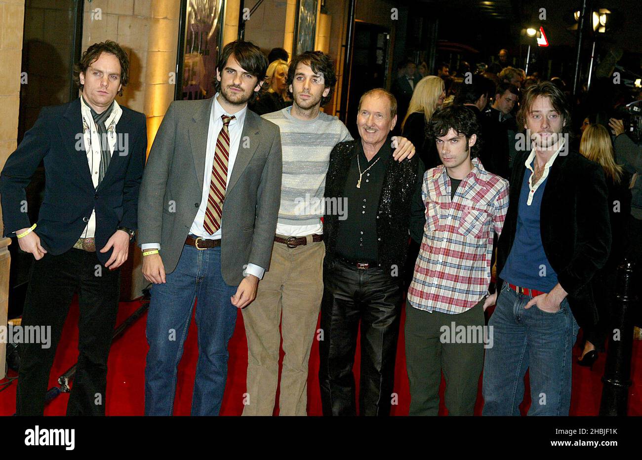 The Thrills and James Burton Elvis's guitarist arrive at the final of 'UK Music Hall Of Fame', the Channel 4 series looking at popular music from the 1950's to the 1990's, at the Hackney Empire on November 11, 2004 in London. Stock Photo
