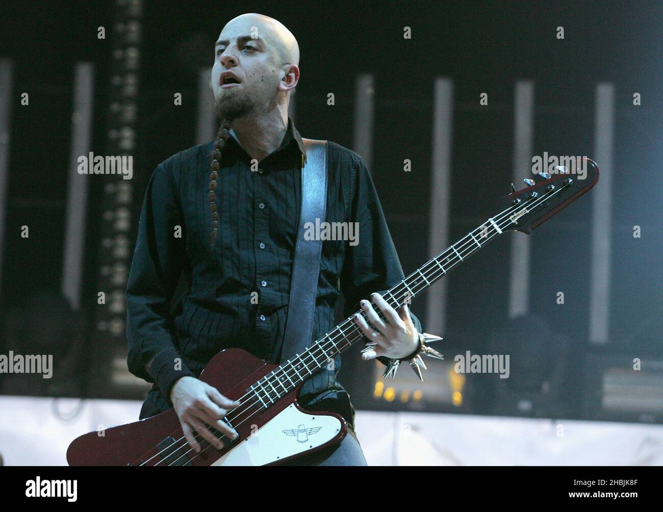 Shavo Odadjian of System of a Down performs on stage on at the third and final day of this year's Download Festival at Donington Park, Castle Donington on June 12, 2005 in Leicestershire, England. Stock Photo