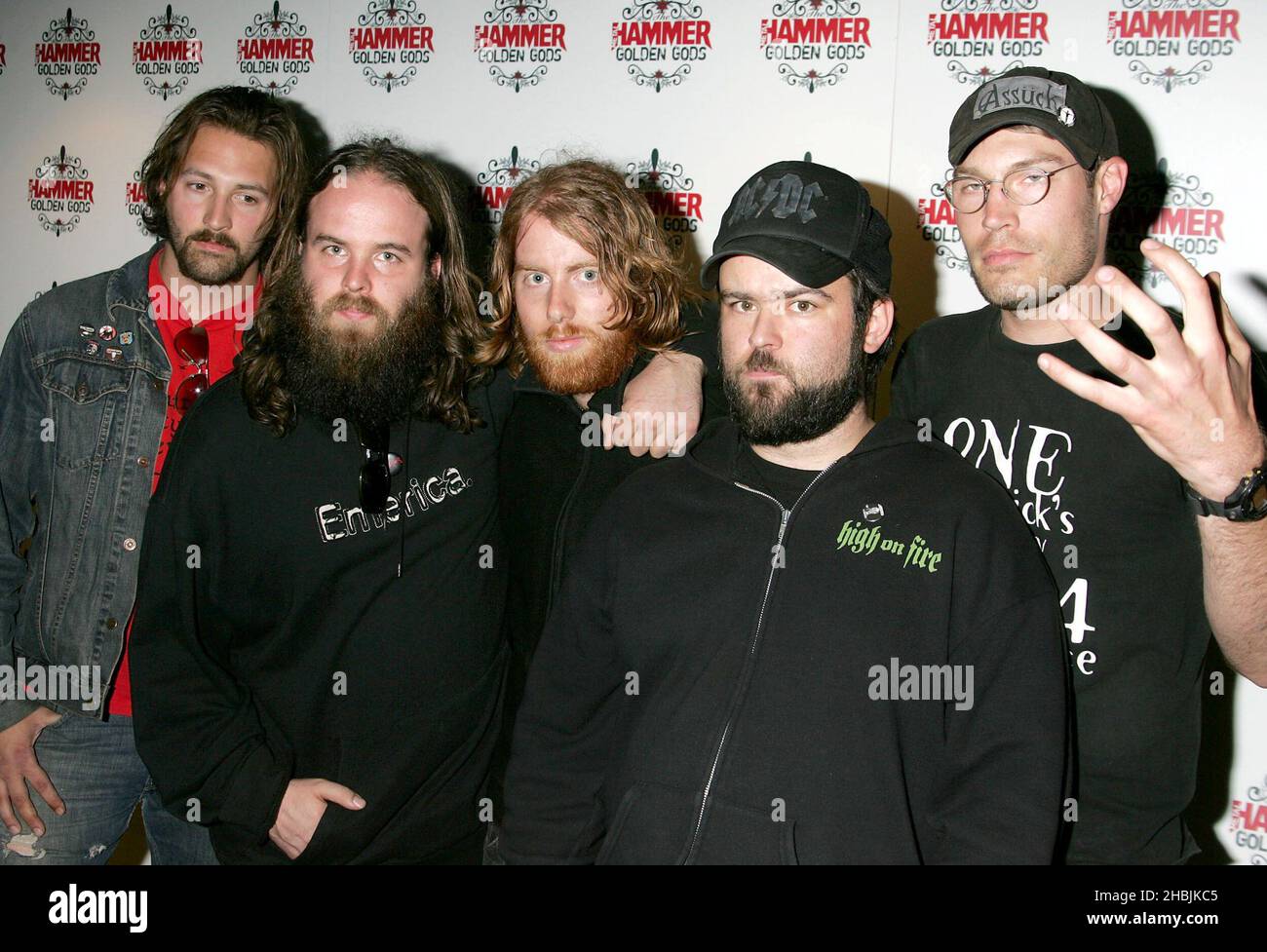 3 Inches of Blood pose at arrivals at The Metal Hammer Golden Gods Awards at the The Astoria 13, 2005 in London. Stock Photo