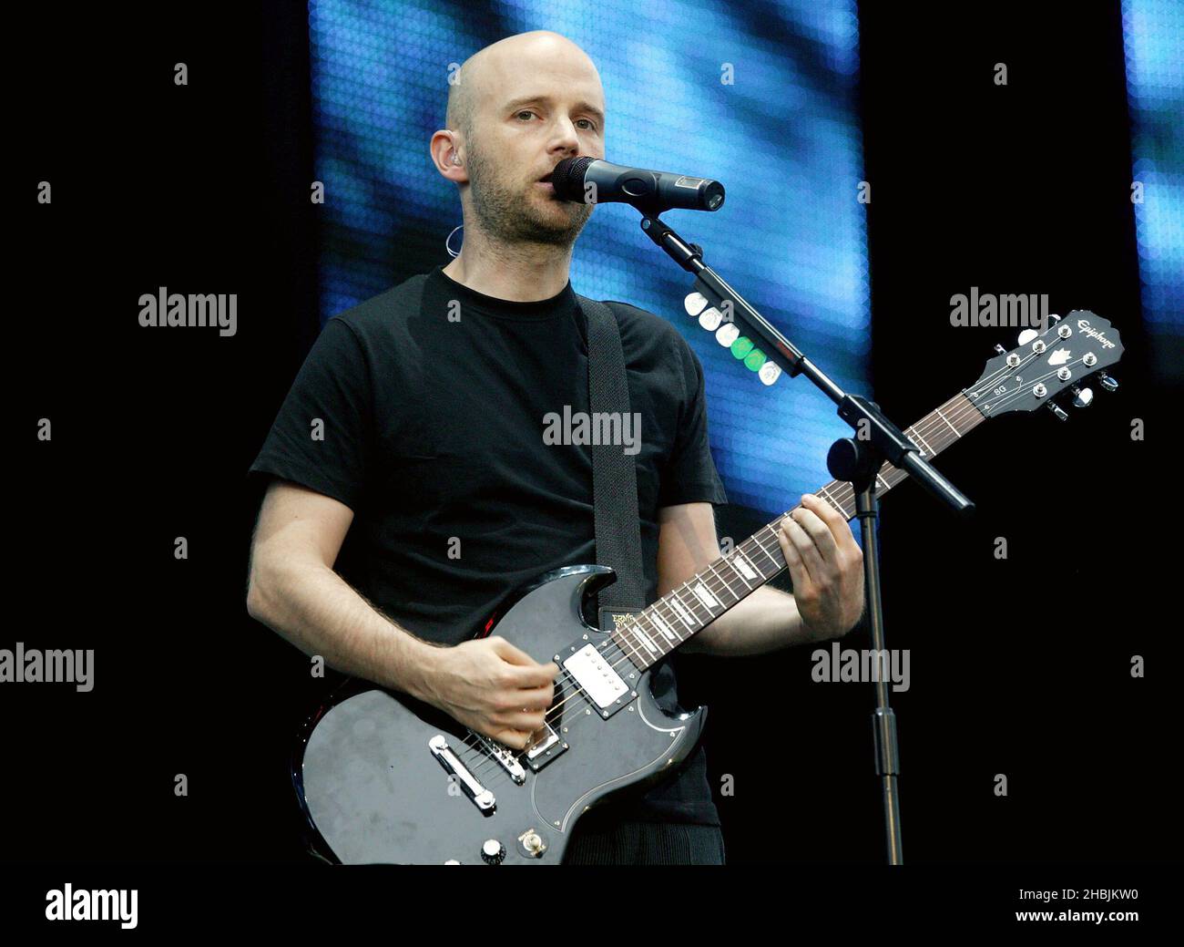 Moby performs on stage at the 02 Wirelss Festival in Hyde Park on June 24, 2005 in London. Stock Photo