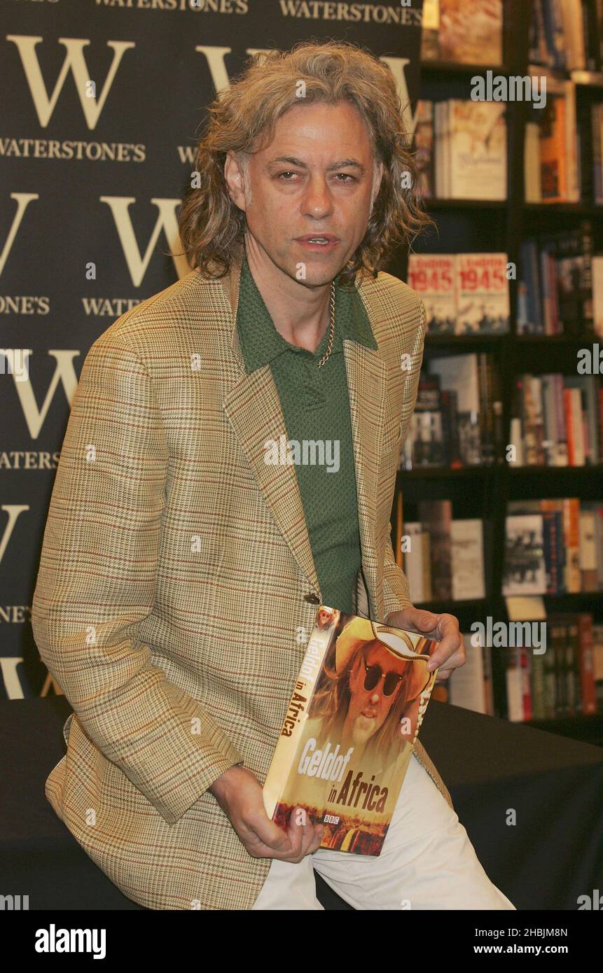 Bob Geldof signs his latest book Geldof in Africa at Waterstones in