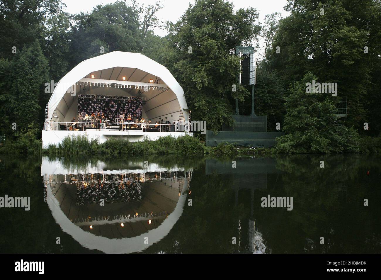 Will Young performs at one-off date at 'Music On A Summer Evening 2005', part of a series of gigs taking place at three English Heritage settings, at Kenwood House on July 30, 2005 in London. Stock Photo