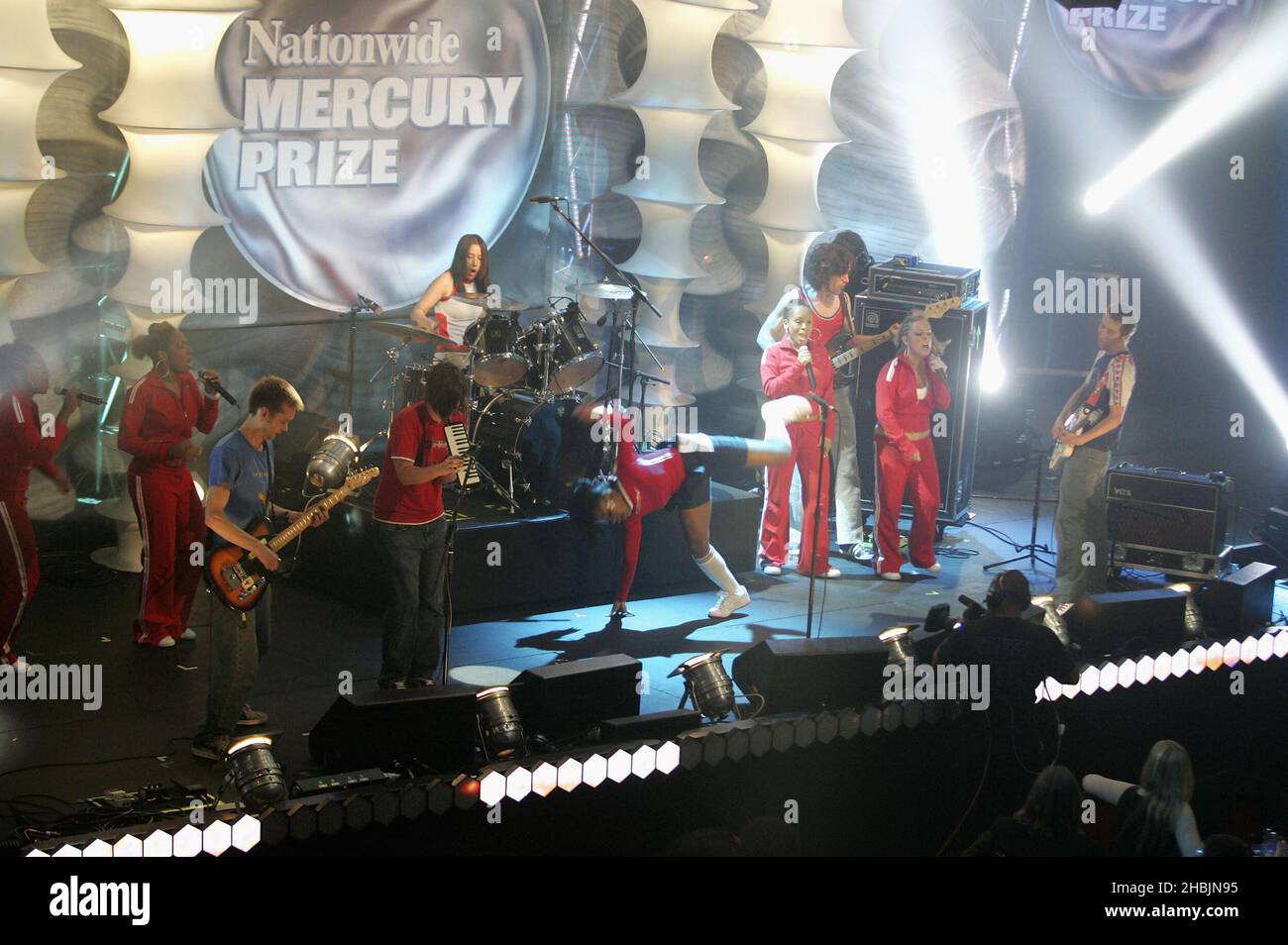 The Go! Team perform live on stage at the annual Nationwide Mercury