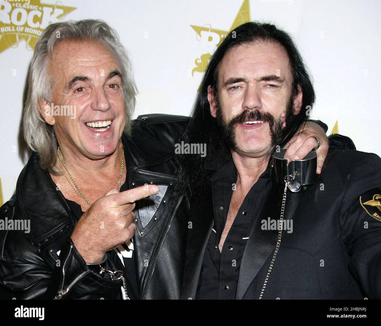 Lemmy Kilmister and Peter Stringfellow arrive at the Classic Rock Roll Of Honour, the music magazine's inaugural awards, at Cafe de Paris on October 4, 2005 in London. Stock Photo