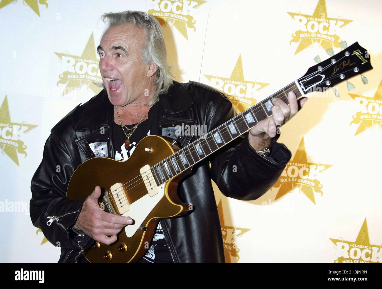 Peter Stringfellow with Gibson Guitar in Awards Room at the Classic ...