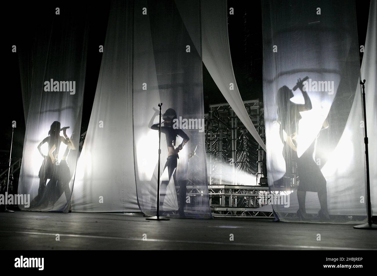 Amelle Berrabah, Keisha Buchanan, Heidi Range of the Sugababes on stage. Stock Photo