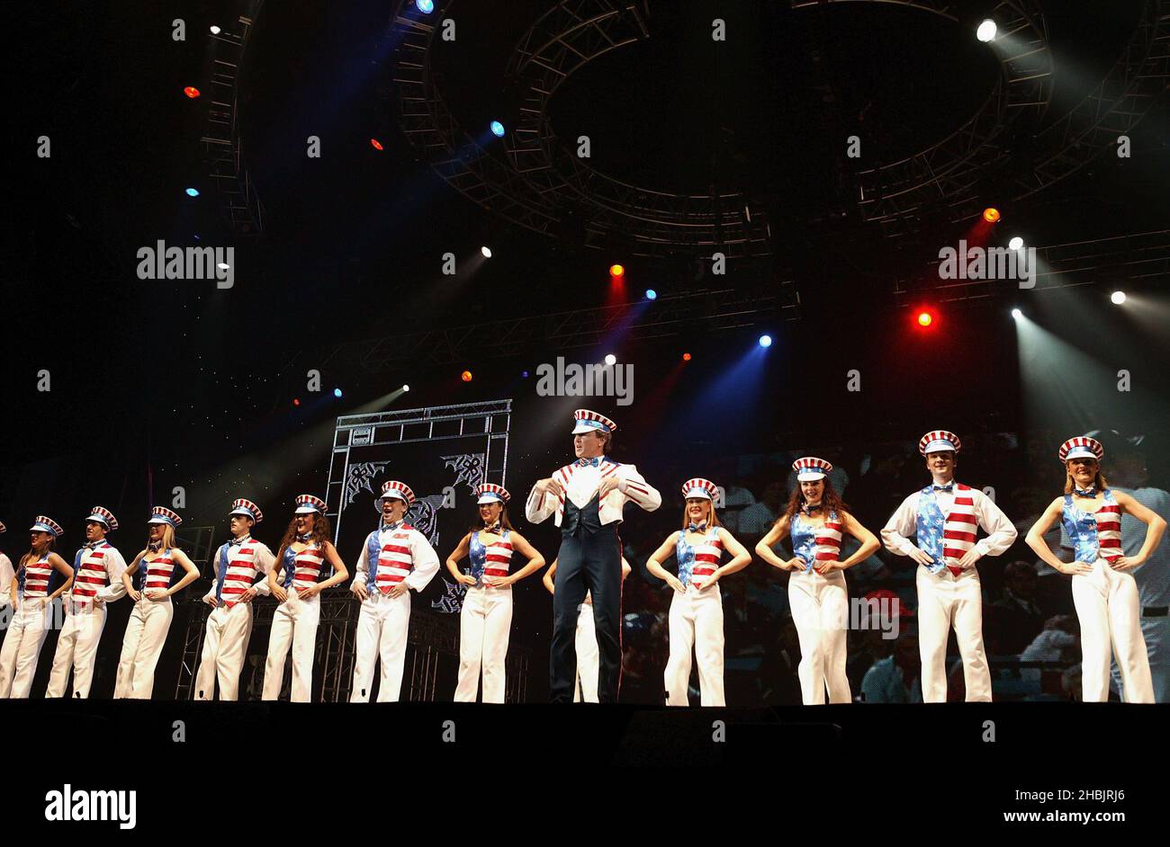 Michael Flatley and his Lord Of The Dance company perform on stage. Stock Photo