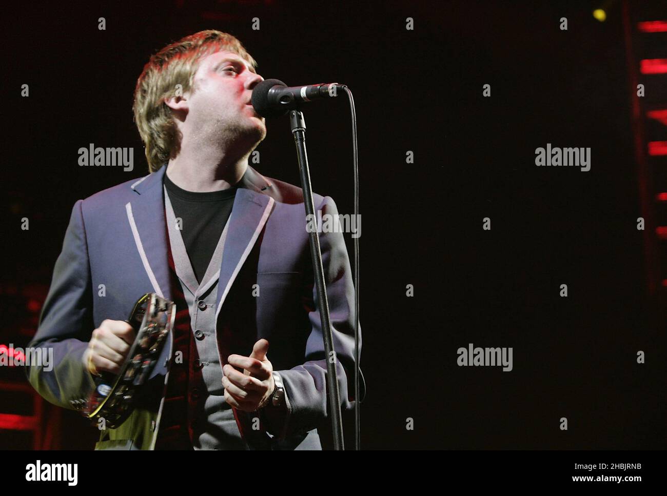 Ricky Wilson of Leeds indie group Kaiser Chiefs on stage. Stock Photo