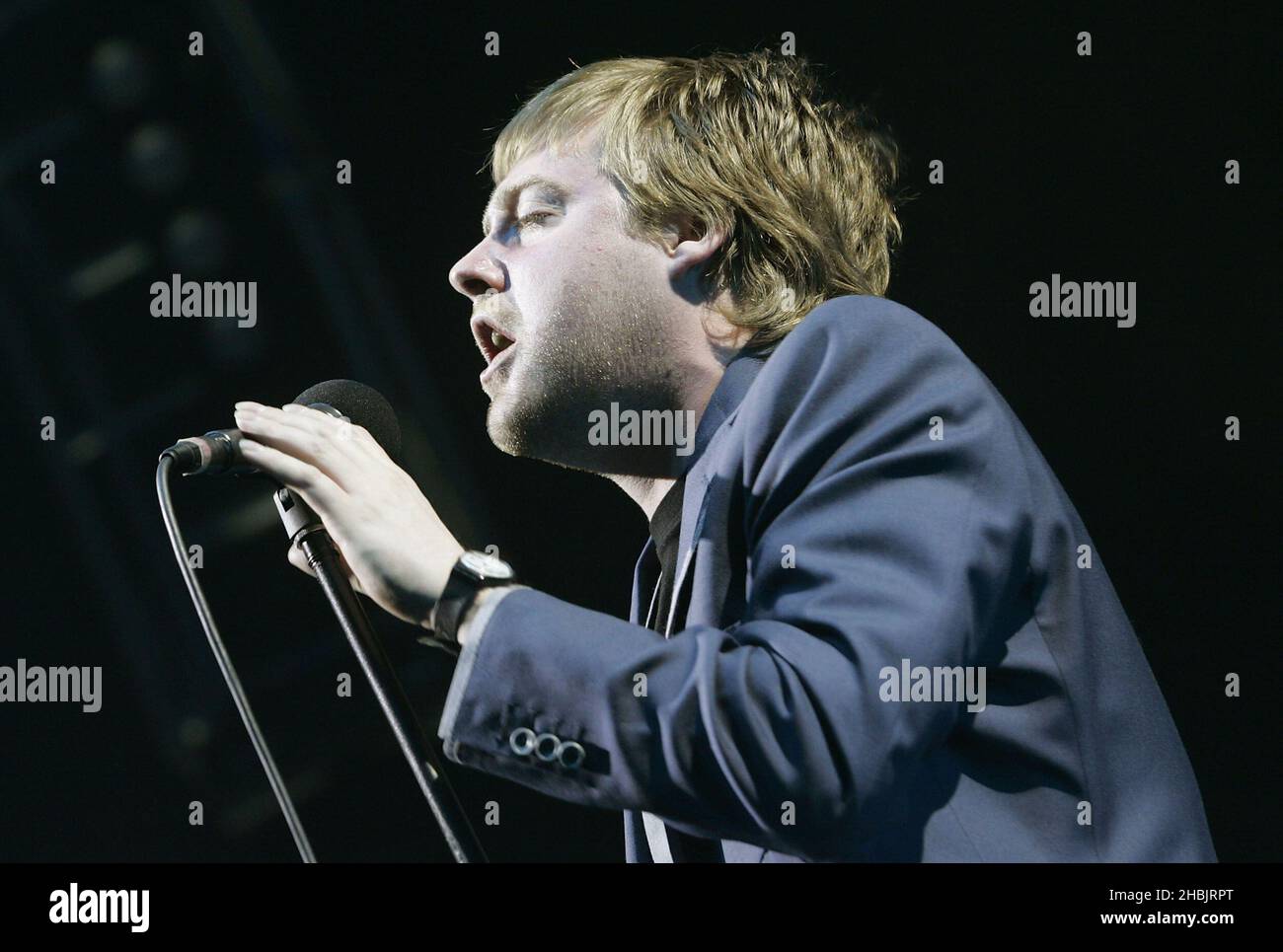 Ricky Wilson of Leeds indie group Kaiser Chiefs on stage. Stock Photo