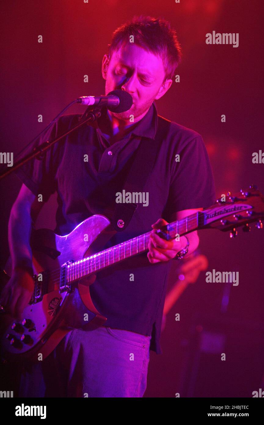 Thom Yorke lead singer of Radiohead perfroms on stage. Stock Photo