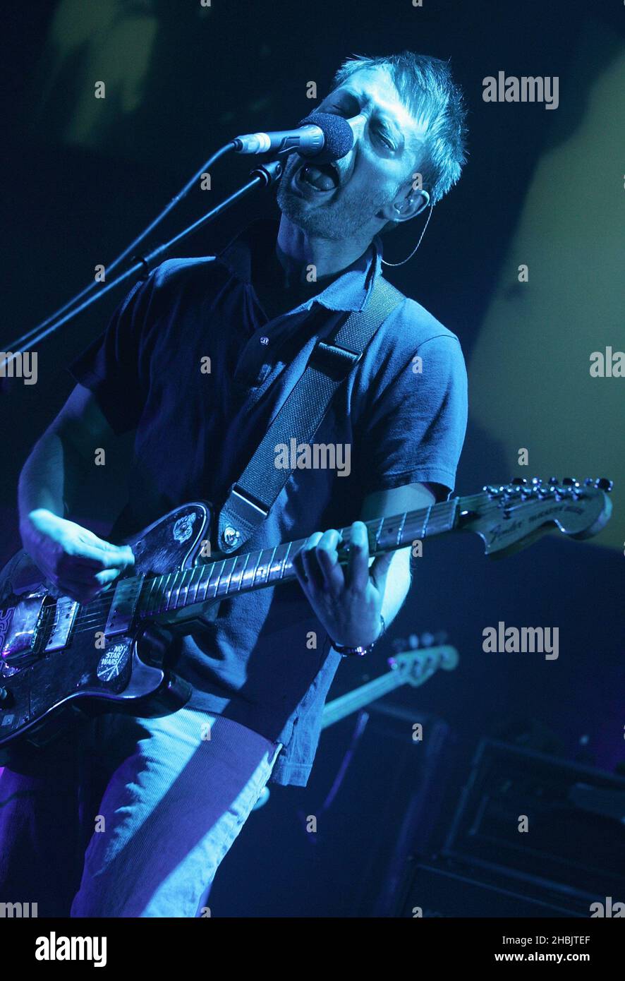 Thom Yorke lead singer of Radiohead perfroms on stage. Stock Photo