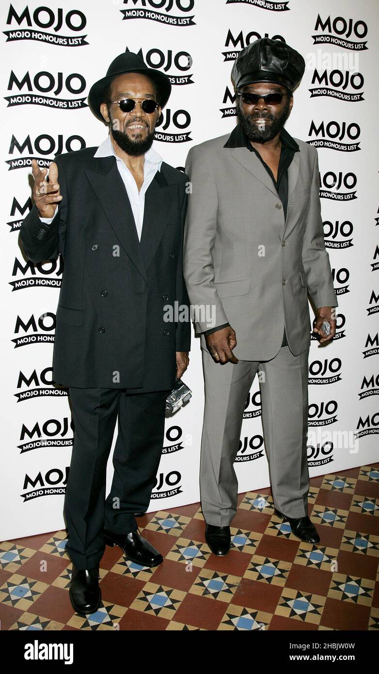 Prince Buster poses with award for The Mojo Hero with Don Letts. Stock Photo