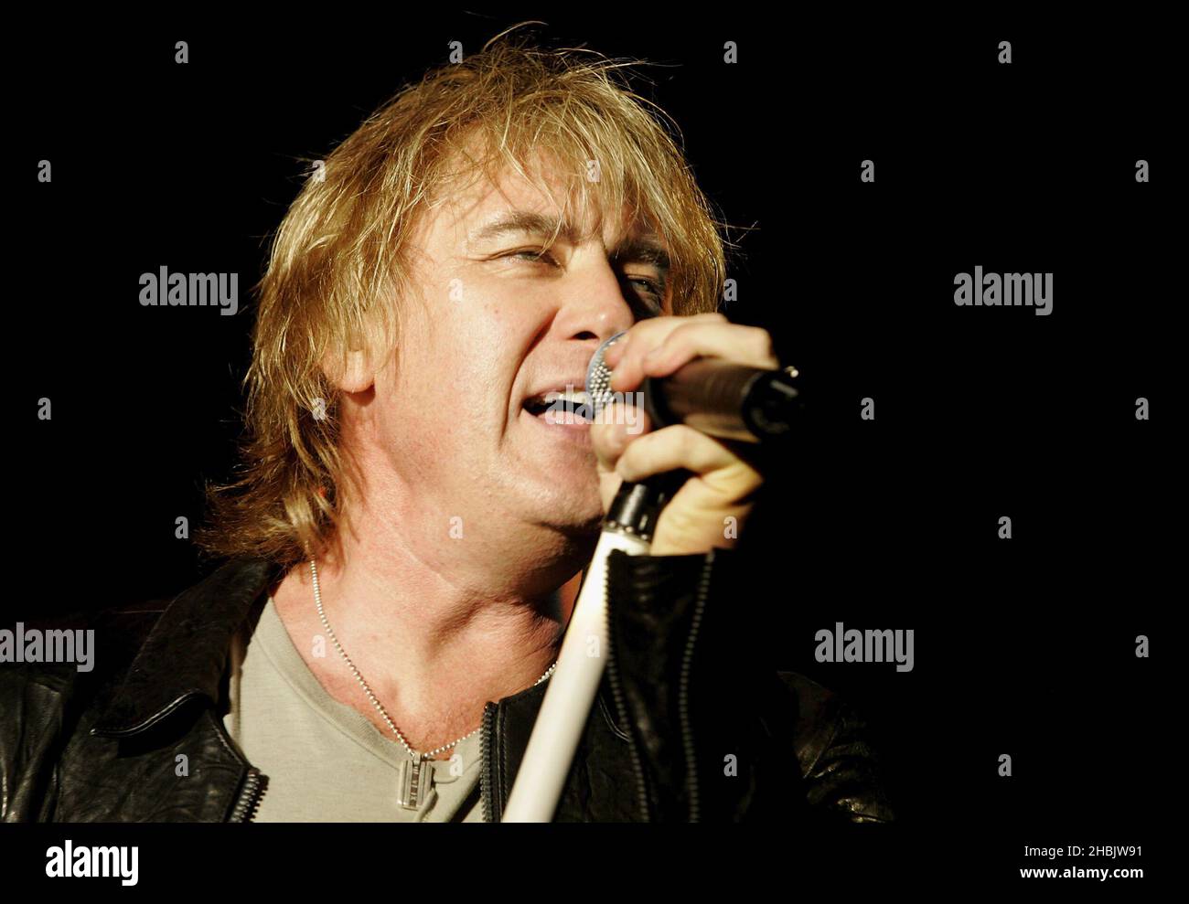 Vivian Camphell, Joe Elliott, Rick Allen, Phil Collen of Def Leppard performs on stage at live show promoting their new album 'Yeah'. Stock Photo