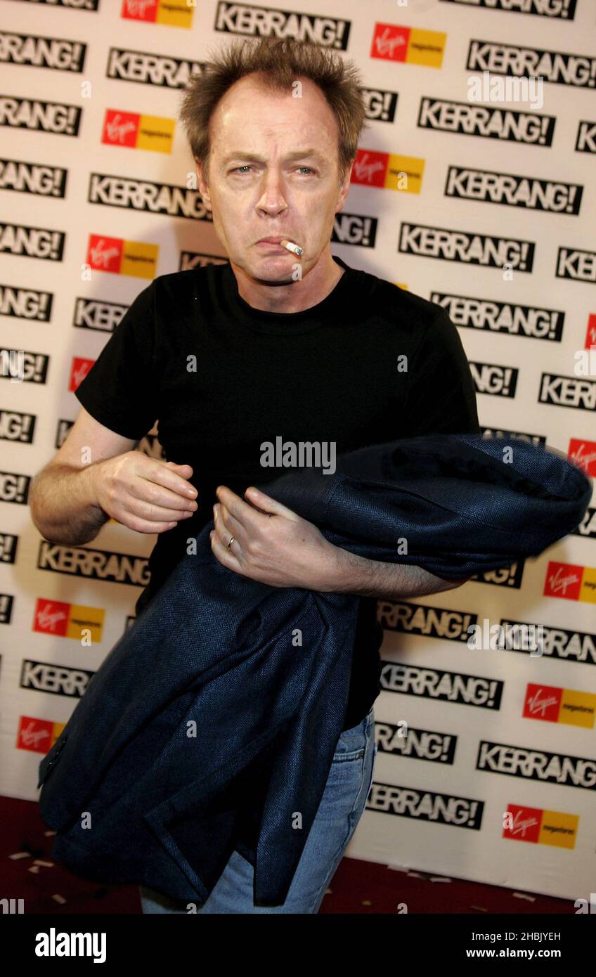 ACDC guitarist Angus Young arrives on the red carpet at the Kerrang Awards. Stock Photo