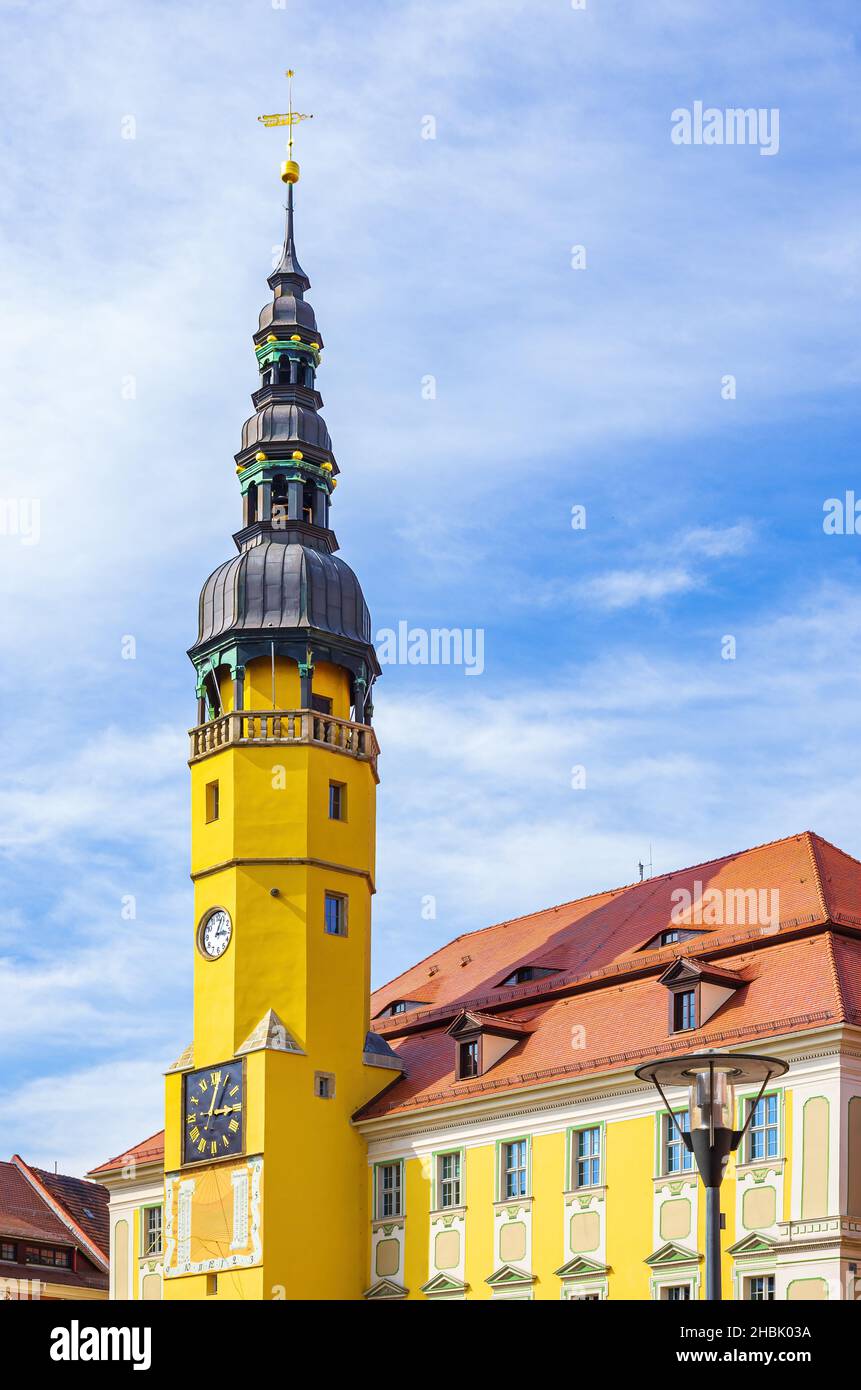 Steeple of the town hall of the city of Bautzen, Upper Lusatia, Saxony, Germany. Stock Photo
