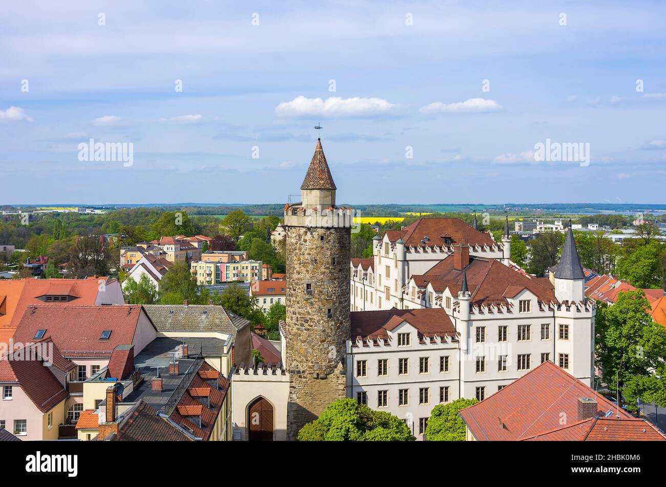 The Wendischer Turm Tower and the Alte Kaserne Barracks being part of the old historic town fortification of Bautzen, Upper Lusatia, Saxony, Germany. Stock Photo