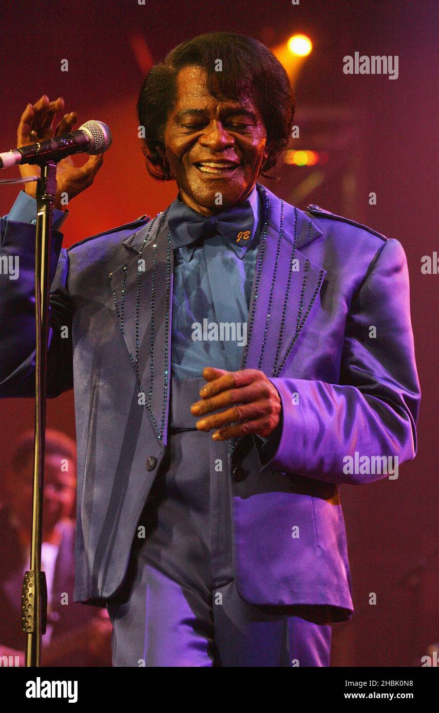 James Brown performs as part of the BBC Electric Proms, in London Stock Photo Alamy