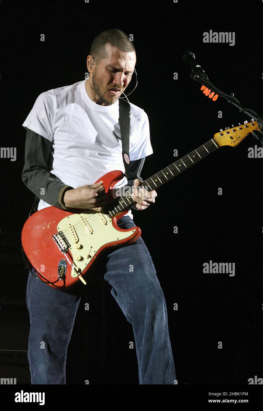 The Red Hot Chili Peppers lead guitarist, John Frusciante, performs at The Roundhouse on November 22, 2006 in London. Stock Photo