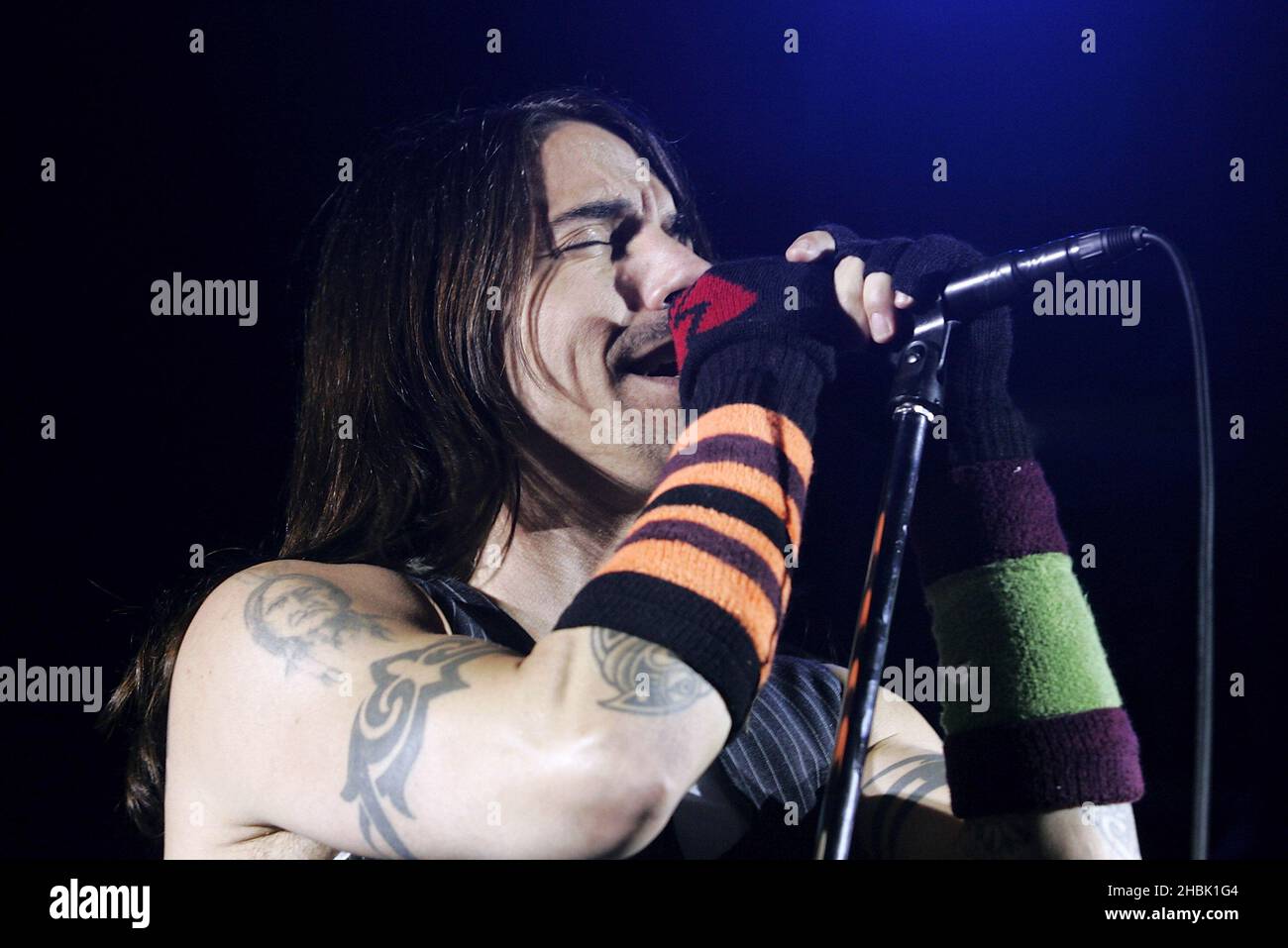 The Red Hot Chili Peppers lead singer, Anthony Keidis, performs at The