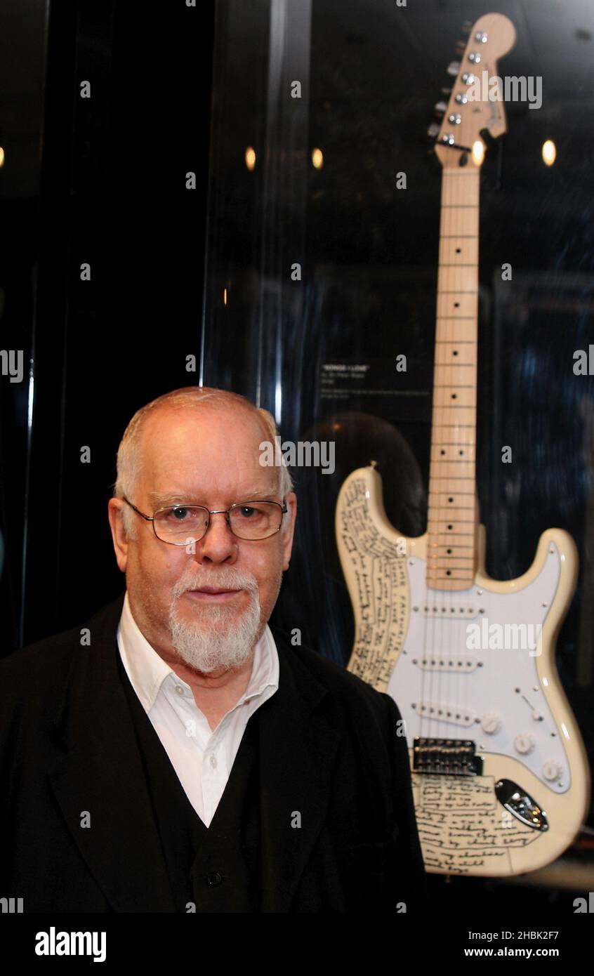 Daniel Gallagher, nephew of Rory Gallagher, Joan Armtrading and Sir Peter Blake (pictured) launch Harrods Rocks, central London on 01/02/07. The Worlds most valuable guitars arrived at the store under armoured security. Stock Photo