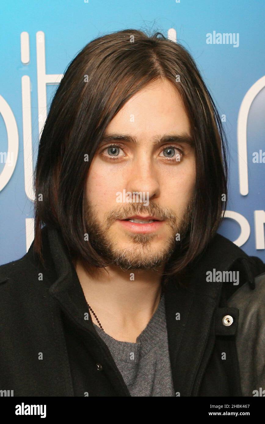 Jared Leto interview at Capital Radio in central London, promoting his band  30 Seconds to Mars with drive time DJ Lucio in London on April 19, 2007  Stock Photo - Alamy