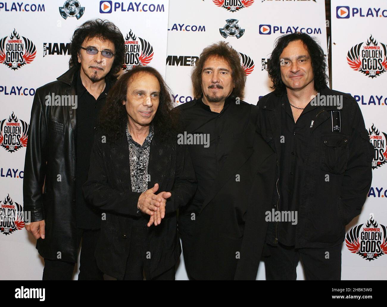 Heaven and Hell, including Tony Iommi of Black Sabbath and Ronnie James Dio arrive at the Metal Hammer Awards held at Koko, north London. Stock Photo