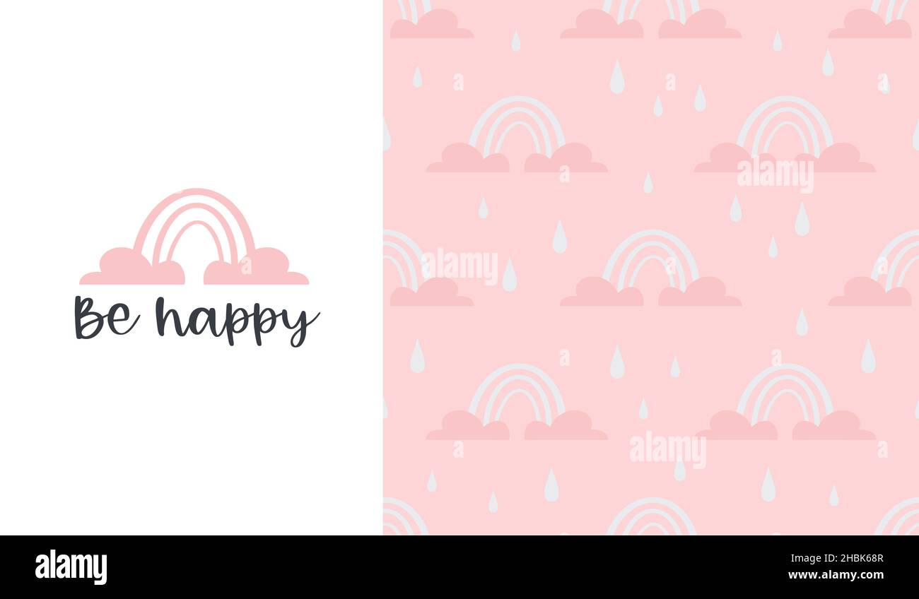 Rainbow cute patterns and lettering - be happy . Creative childish ...