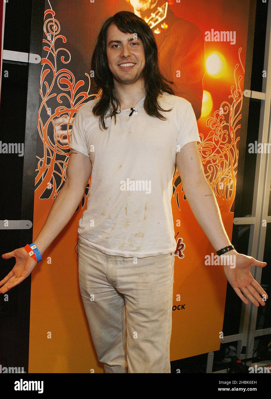 Andrew WK poses at the Hard Rock Cafe Backstage at Hyde Park Calling on June 24,2007 in London. Stock Photo