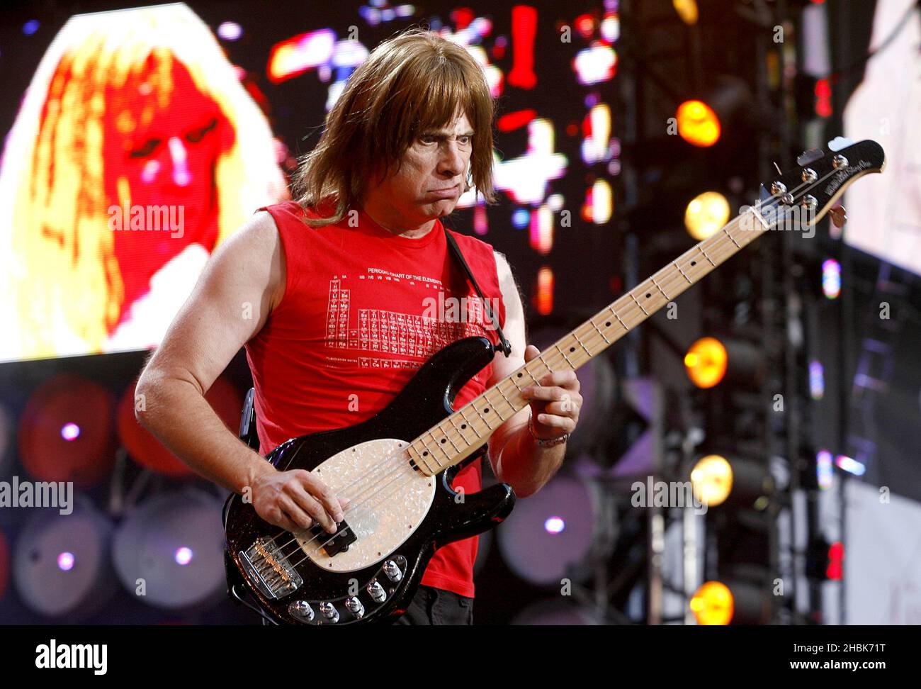 Christopher Guest, member of the fictional band Spinal Tap performs during the charity concert at Wembley Stadium, London. Stock Photo