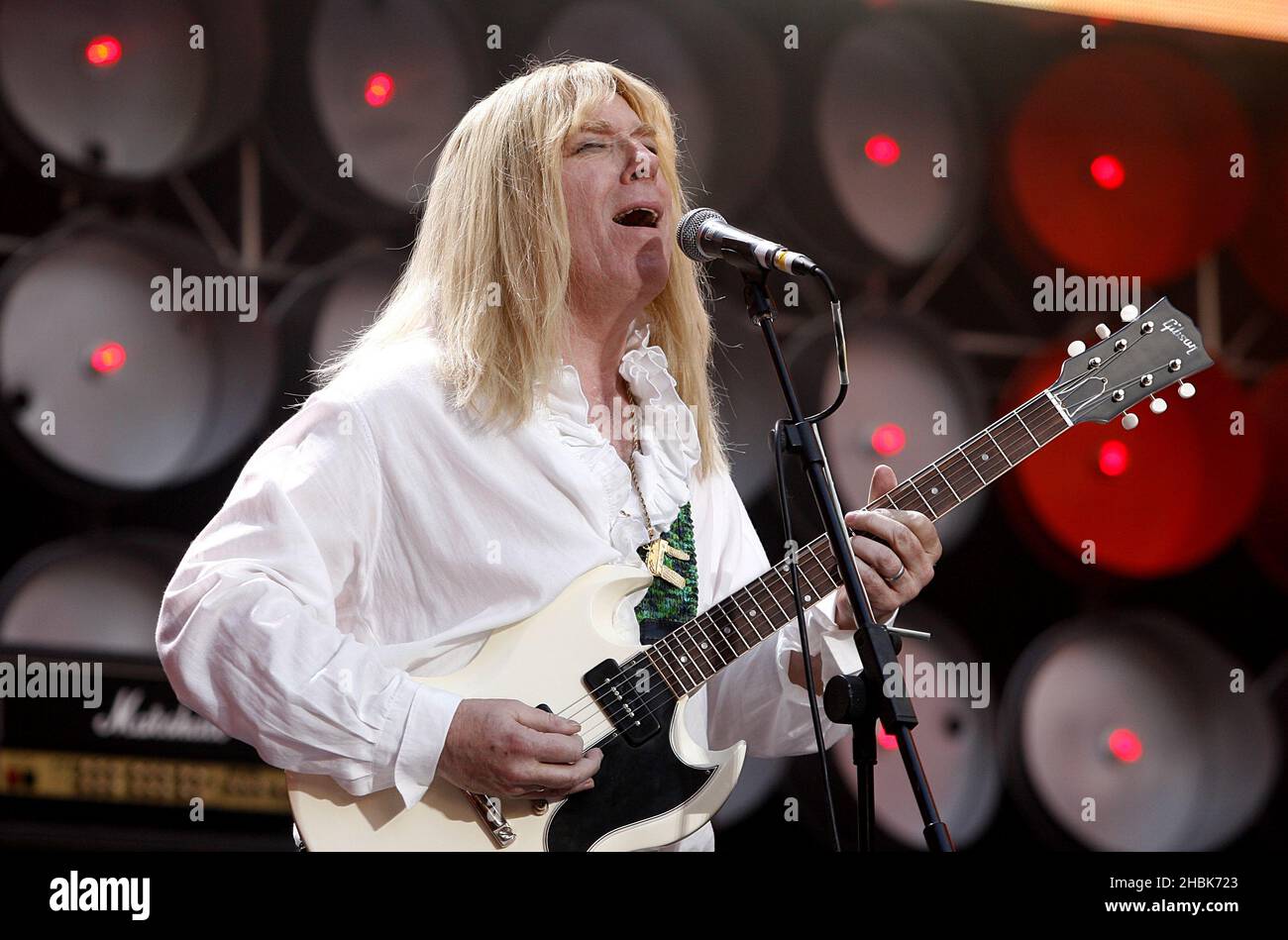 Michael McKean, member of the fictional band Spinal Tap performs during the charity concert at Wembley Stadium, London. Stock Photo