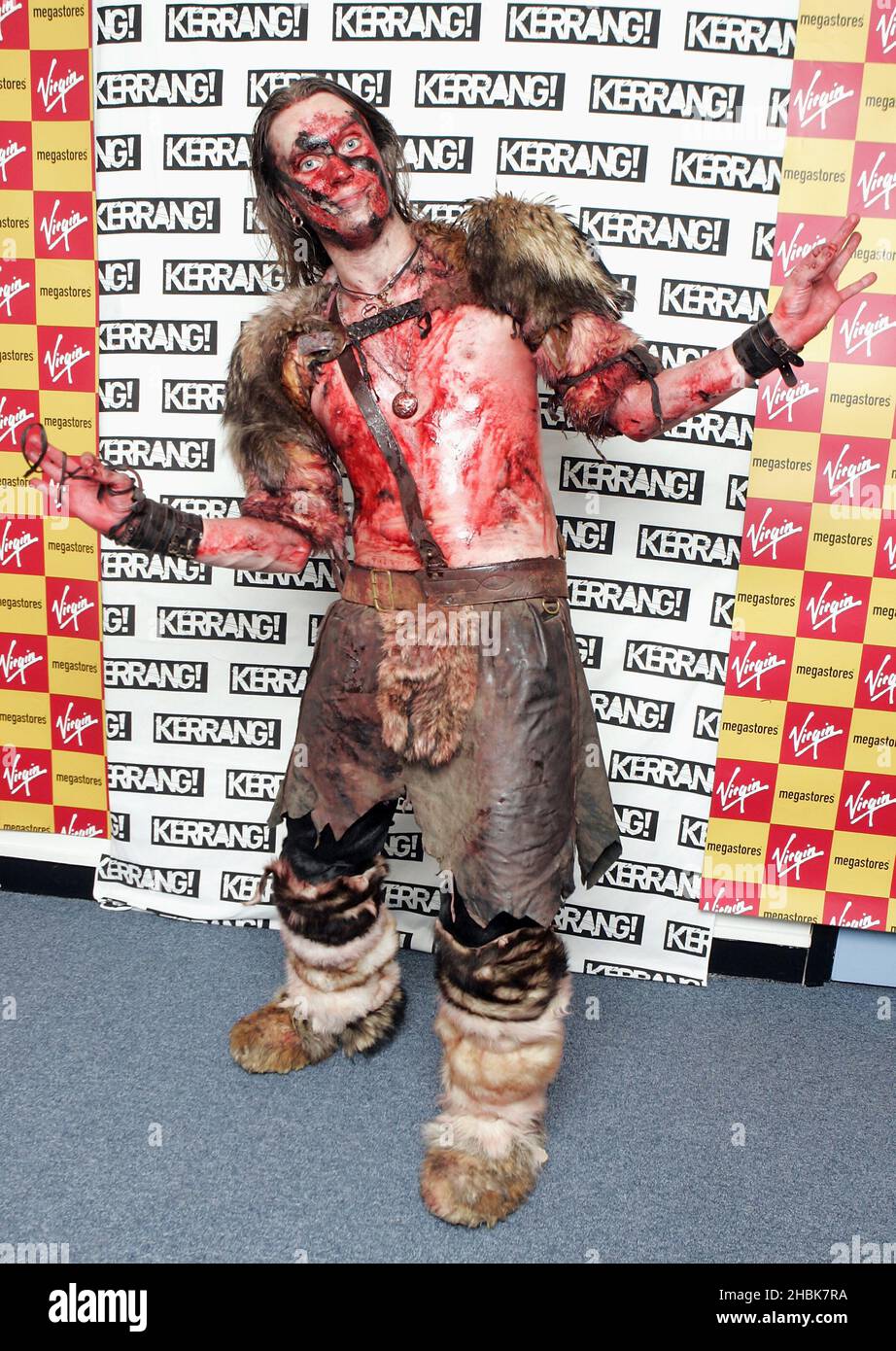 Warlord Mygard poses with his band Turisas attending the Kerrang Day of Rock at Virgin Megastore, London Stock Photo