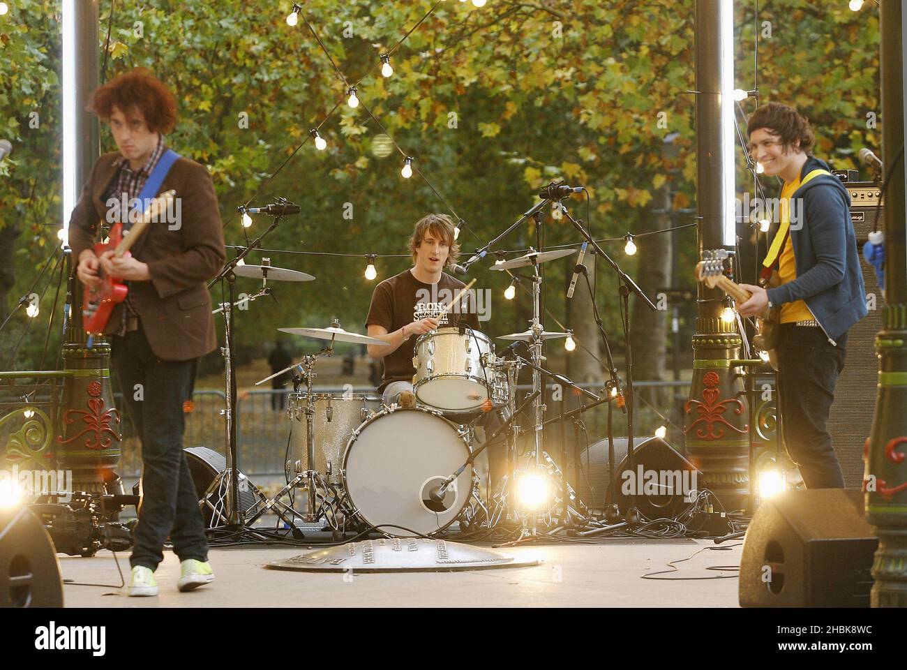 The Wombats perform at the Show 1 Confirmed Artists CONFIDENTIAL at Battersea Park Bandstand in London. Stock Photo