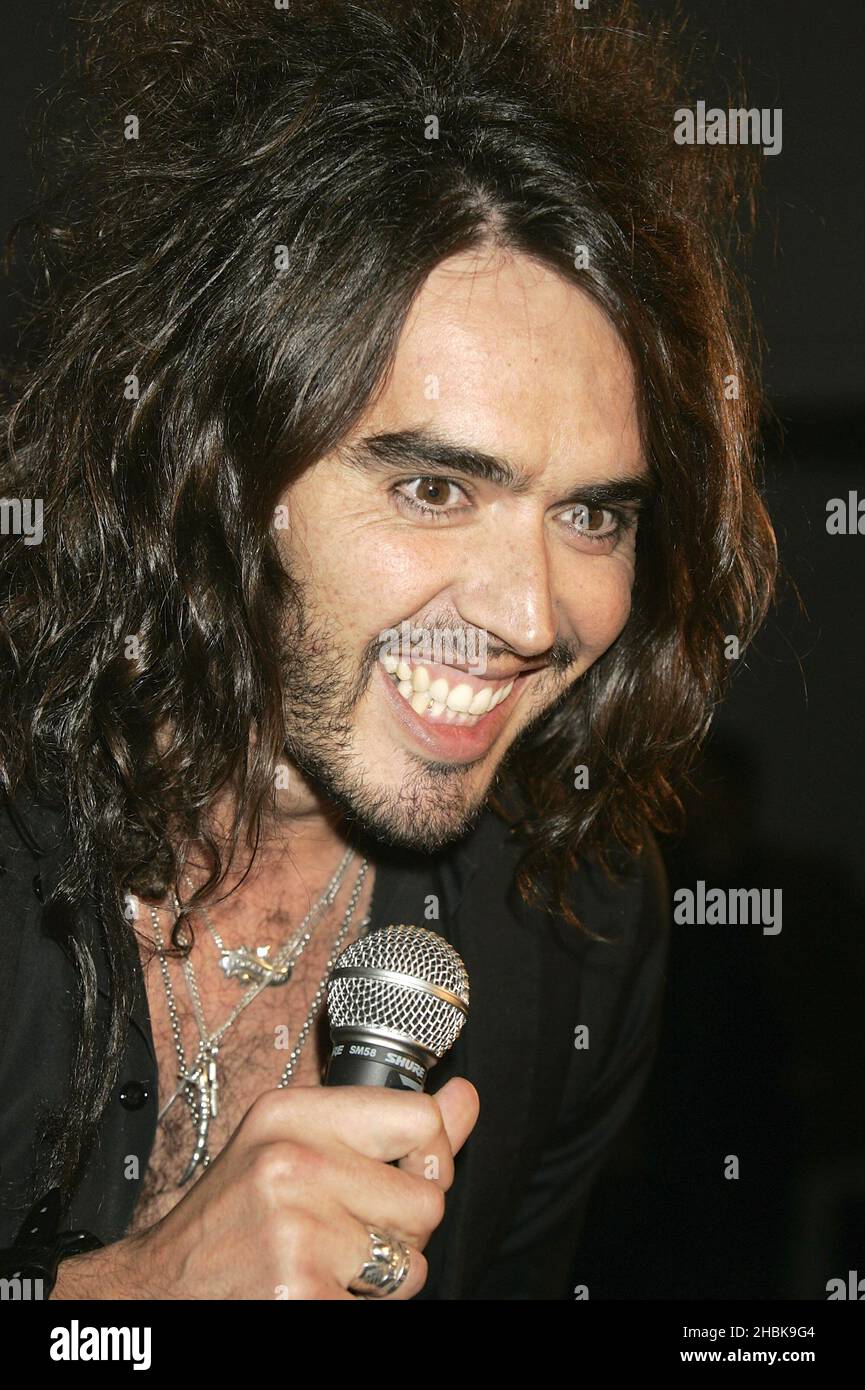 Russell Brand at Waterstones in Piccadilly, London, where he gave an impromptu stand-up gig after signing copies of his book, My Booky Wook. Stock Photo