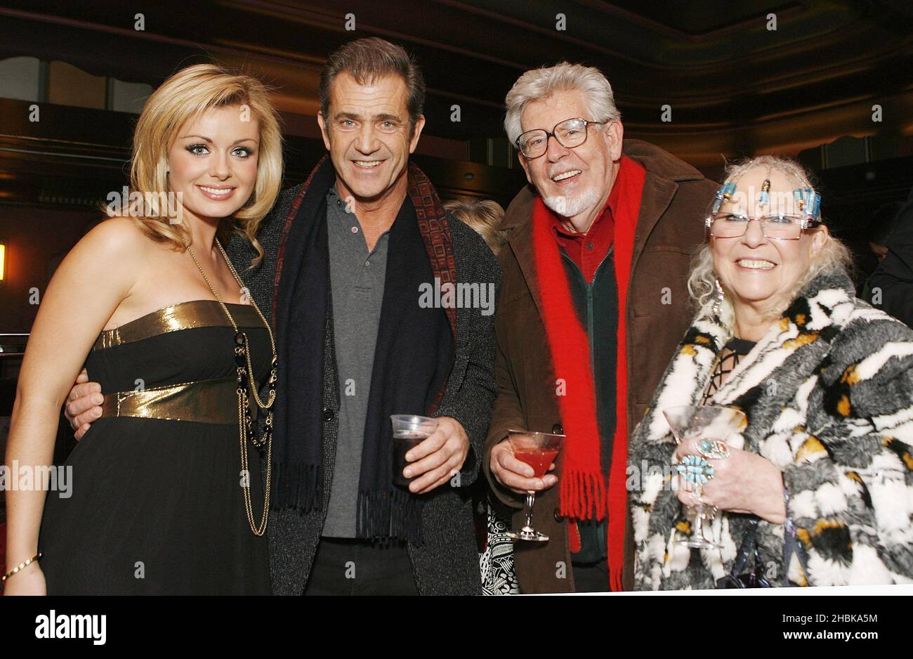 Katherine Jenkins ,Mel Gibson, Rolf Harris, and Alweyn Harris at the Reception at the Viva La Diva, Carling Apollo, Hammersmith, London. Stock Photo