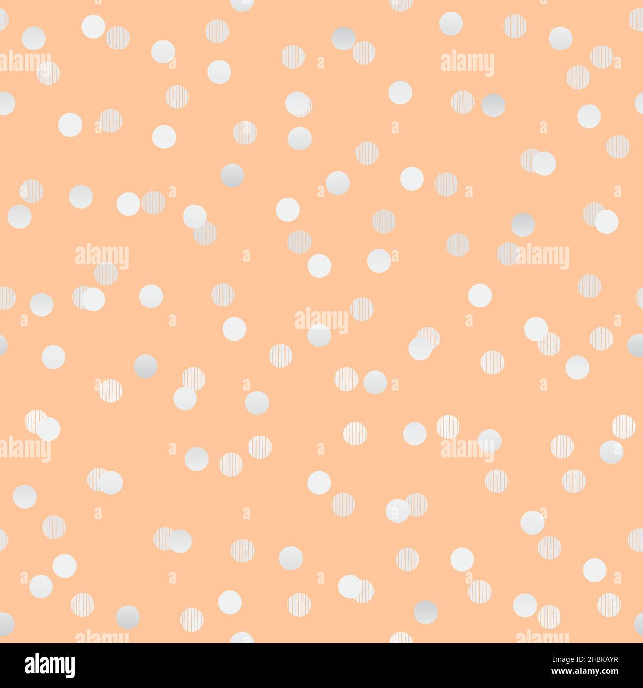 Elegant Peach Seamless Dot Repeat Pattern Background with Silver Polkadots Stock Vector