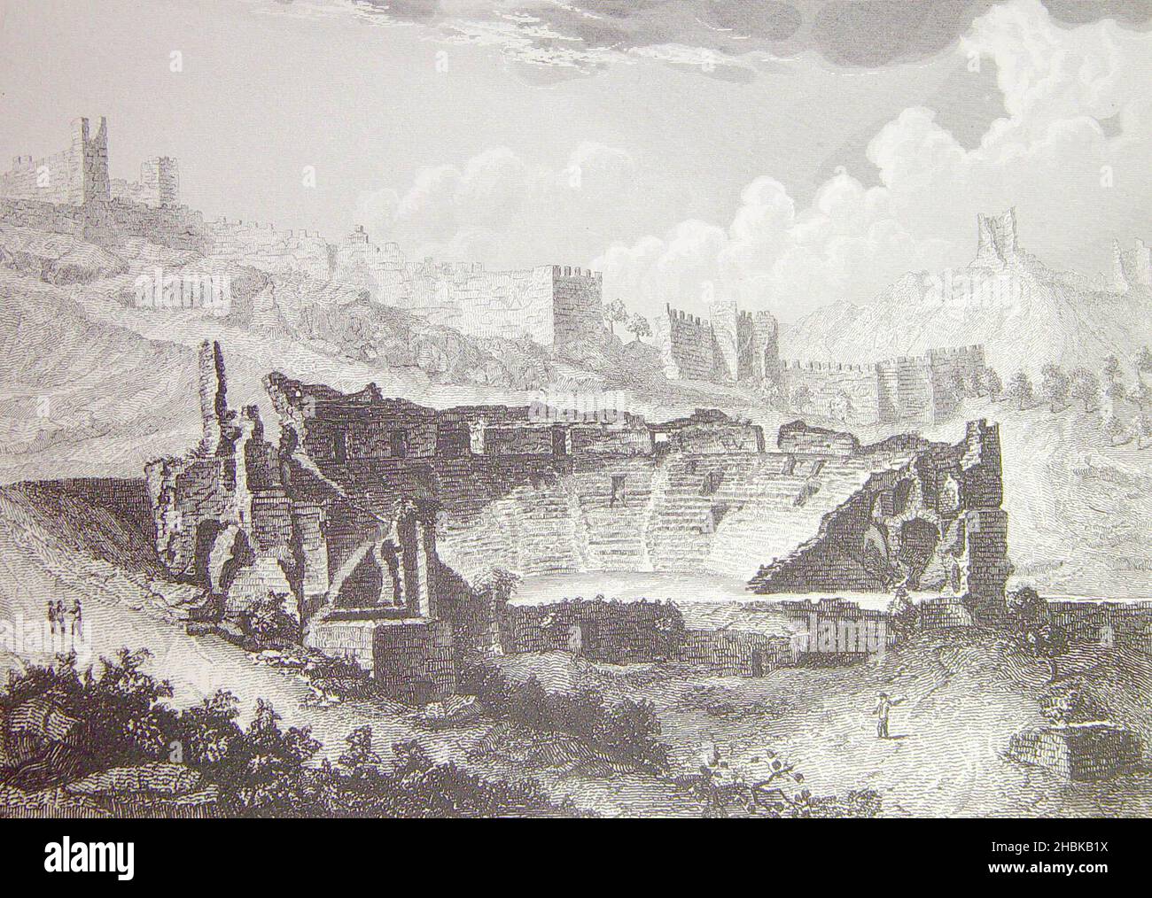 'Vista general de las ruinas del Teatro de Sagunto tomada de la izquierda del Barranco'. Stock Photo