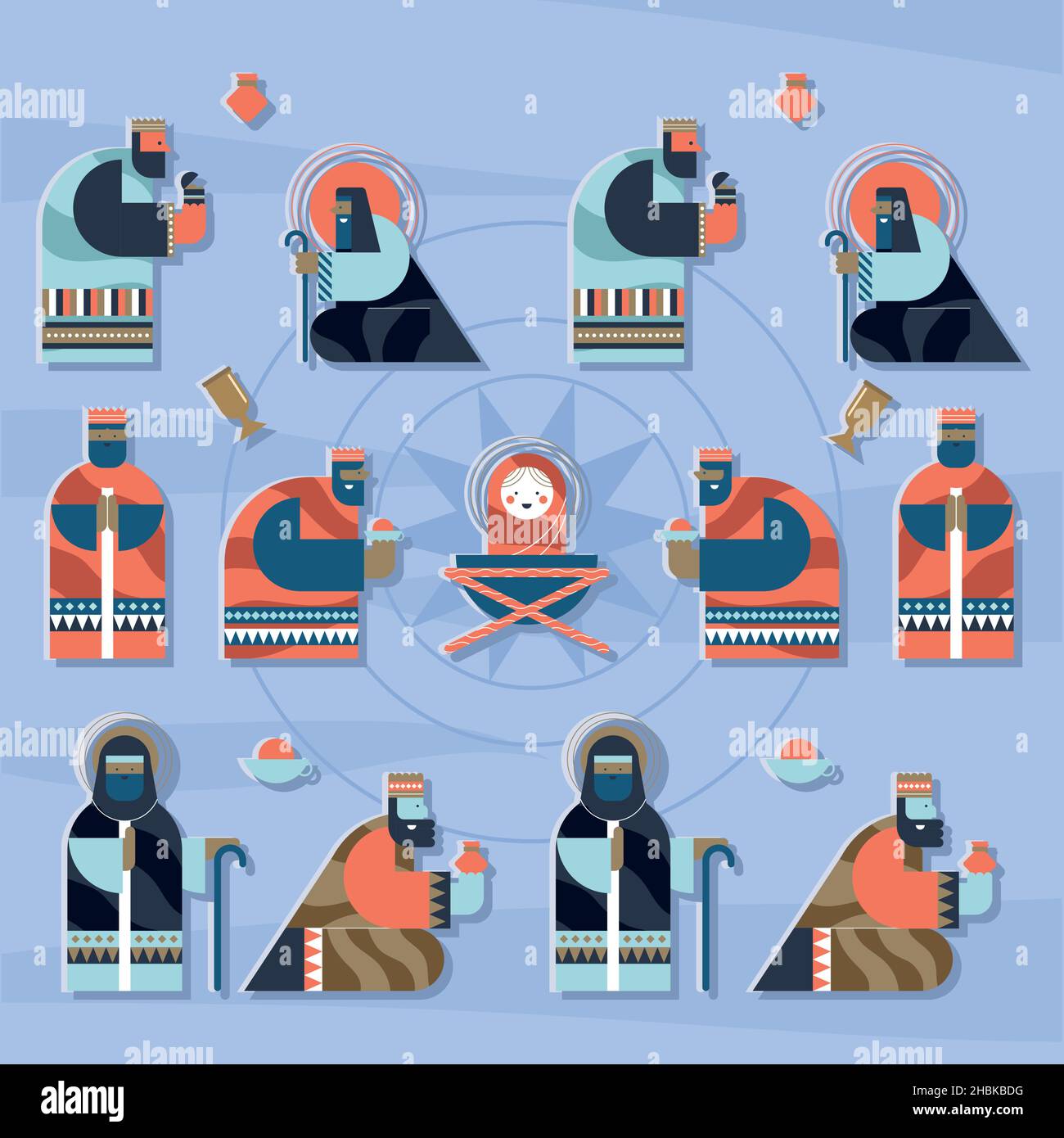 happy epiphany pattern characters background Stock Vector