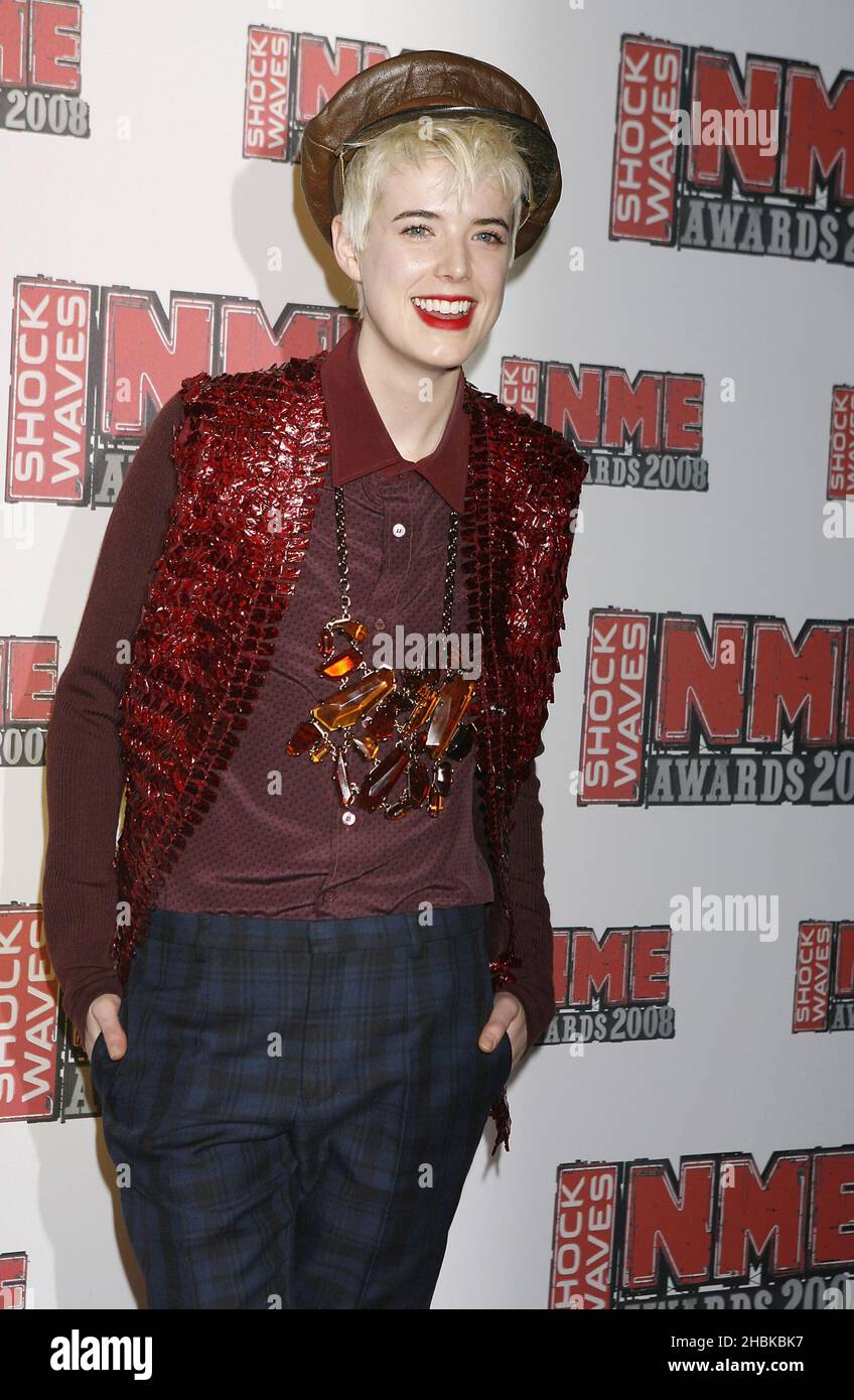 Agyness Deyn arrives for the Shockwaves NME Awards 2008 at The O2 Arena in London. Stock Photo