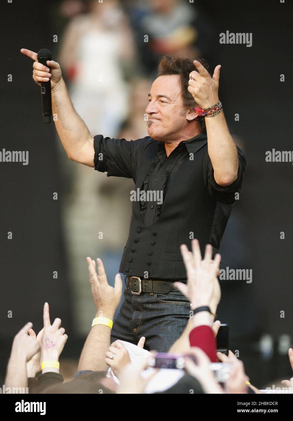 Bruce Springsteen performs in concert at the Emirates Stadium, in north east London. Stock Photo