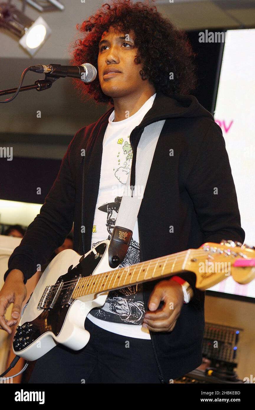 Reggie Youngblood of Black Kids performing at HMV on Oxford Street in